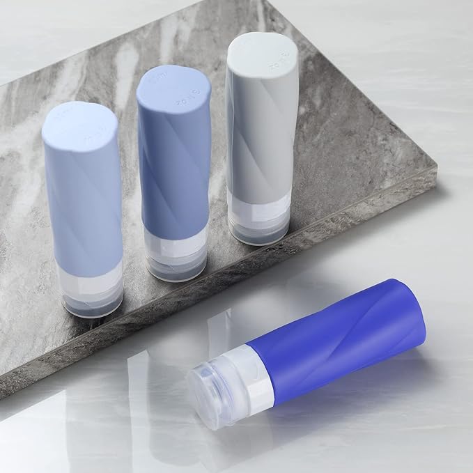 Gemice Travel Bottles for Toiletries, 3oz Tsa Approved Travel Size Containers BPA Free Leak Proof Travel Tubes Refillable Liquid Travel Accessories with Clear Toiletry Bag (4 Pack)