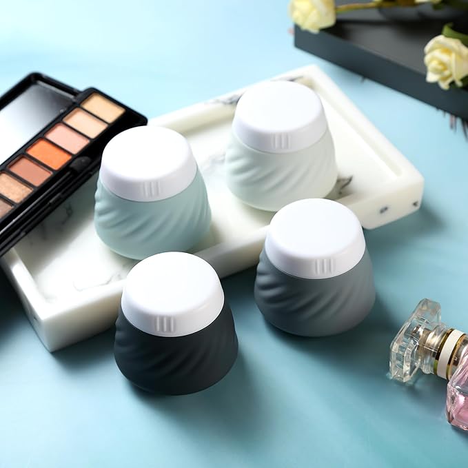 Gemice Silicone Cream Jars TSA Approved Travel Size Containers with Clear Bag, Leak-Proof Travel Accessories with Lid for Cosmetic Face Body Hand Cream (4 Pack)