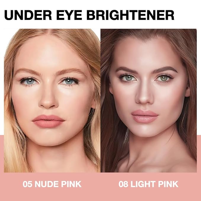 evpct 2Pcs Pink under Eye Corrector Brightener Concealers for Older Women Dark Circles, under Eye Cream Pot Concealer Full Coverage Peach Color Corrector Makeup, Nourishing Waterproof, 05&08