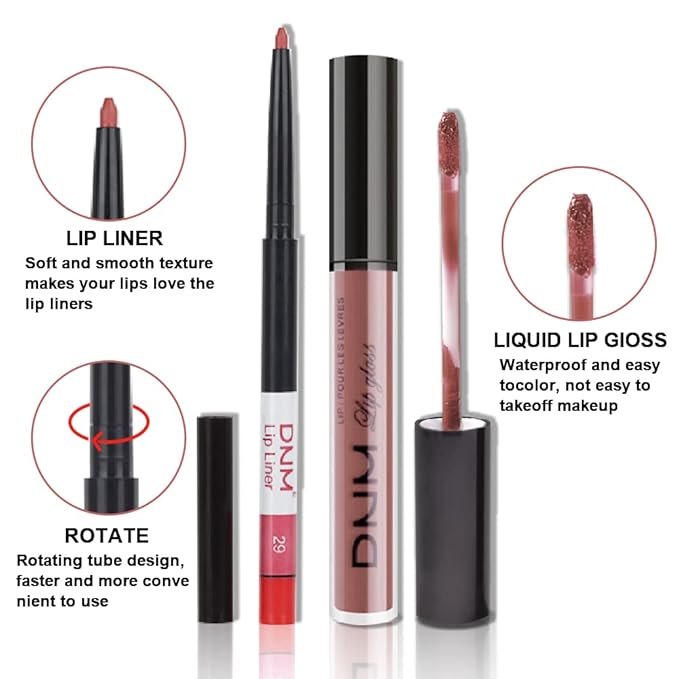 2pcs Matte Light Rosey Nude Lip Liner and Lipstick Makeup Set, Liquid Lipstick 24H and Lip Liner Set Matt Ink Liquid Lips Make Up Waterproof Long Lasting High Impact Color Seductress (#29)