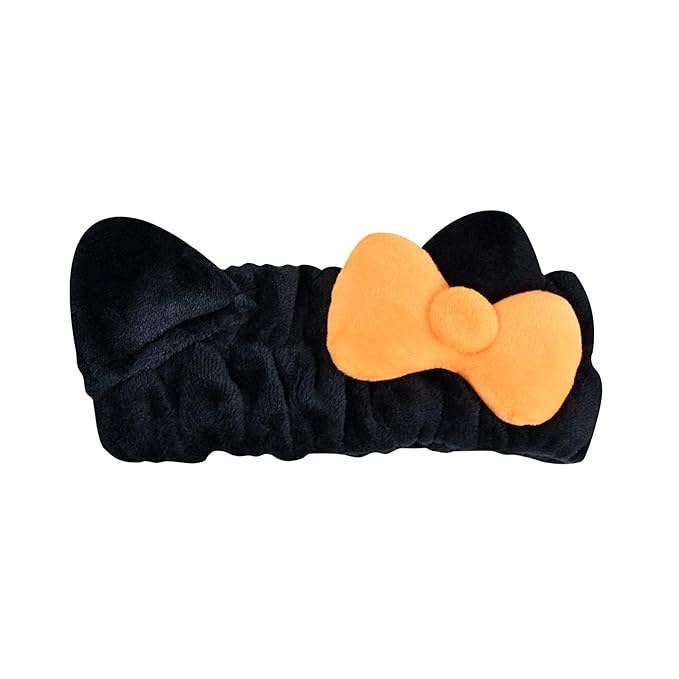 The Crème Shop x Hello Kitty “Spooky Season†Plush Spa Headband Soft Comfortable Iconic Bow Design Universal Fit Durable Easy to Clean For All Beauty Occasions (Set of 1), Black / Orange