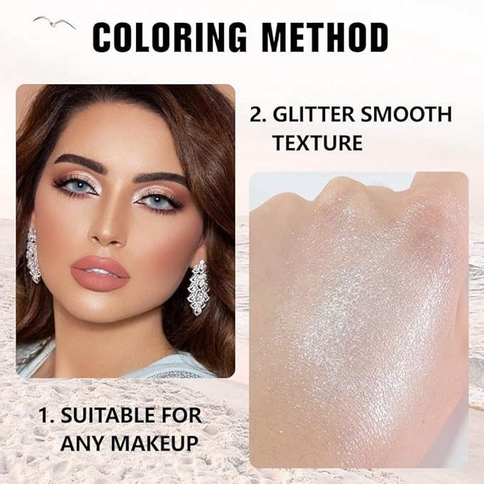 Sheer White Nude Glitter Eyeshadow – Champagne Shimmer Eye Shadow, Daily Waterproof Long-Lasting Eyeshadow Powder Palette for Women Neutral Eye Makeup sombras para ojos (02)