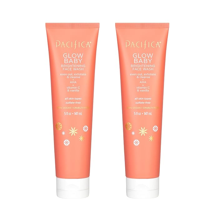Pacifica Beauty Glow Baby Brightening Face Wash Set, Skincare, Face Cleanser, Exfoliator, AHA, Even Skin Tone, VItamin C, Vanilla, Sulfate and Paraben Free, Vegan, 5 fl oz Each (Set of 2)