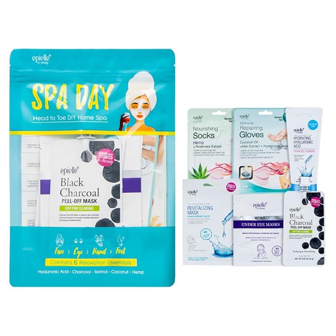 Epielle Spa Day Kit, 6 Relaxation Essentials, Purifying, Restoring, Hydrating & Detoxifying for Radiant Skin, At-Home Spa Kit, Self Care Gifts for Women, Korean Skin Care Set