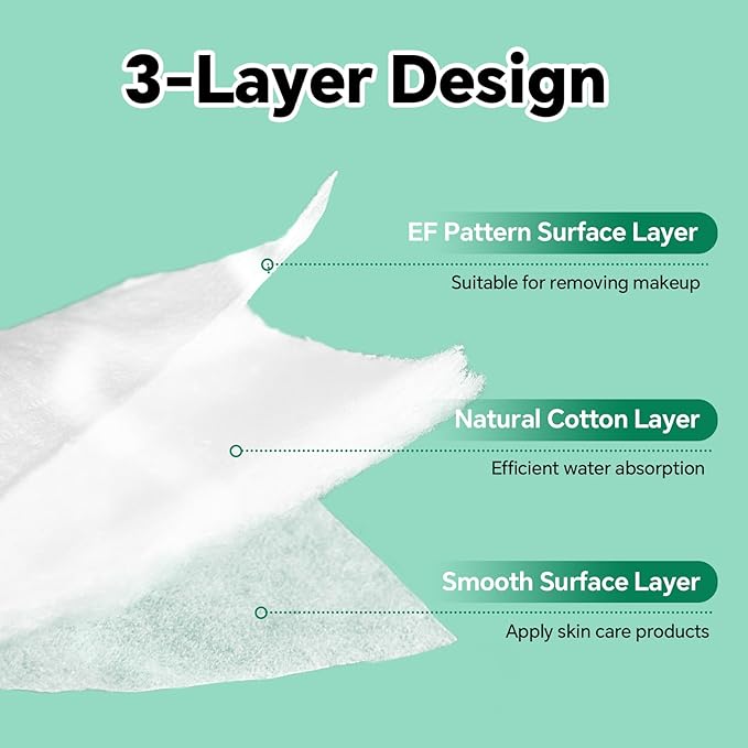 Large Square Cotton Pads, 80 Count, Lint-Free, Soft, Rounded Corners, Multi-Layer, for Makeup Removal, Toner, Facial Cleansing, Boxed