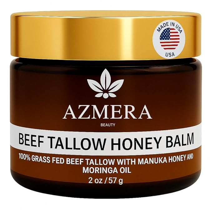 100% Grass-Fed Beef Tallow Balm For Skin Manuka Honey MGO 263+, Organic Beeswax & Olive Oil – Handmade All-Natural Skincare for Soft, Smooth Skin (2oz, Unscented + Moringa oil)