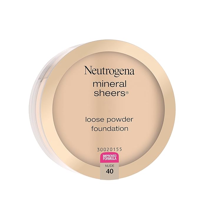 Neutrogena Mineral Sheers Lightweight Loose Powder Makeup Foundation with Vitamins A, C, & E, Sheer to Medium Buildable Coverage, Skin Tone Enhancer, Face Redness Reducer, Nude 40,.19 oz (Pack of 2)