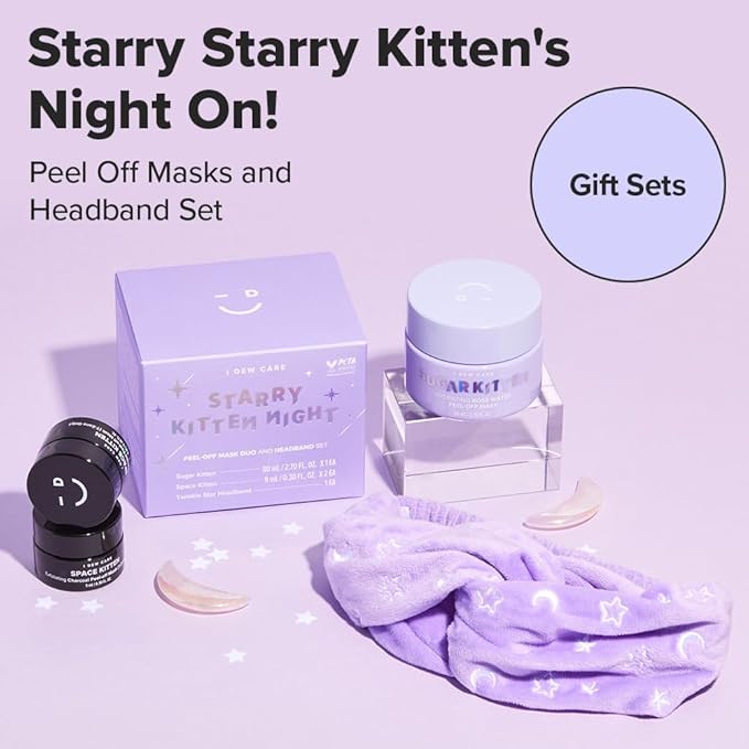I DEW CARE Korean Wrapping Peel Off Facial Mask Set - Starry Kitten Night | Masks 3ea & Headband Gift Set, Korean Skincare, Glow Skin, Hydrating, Exfoliating, Stocking Stuffers, Travel Size, Mini Set