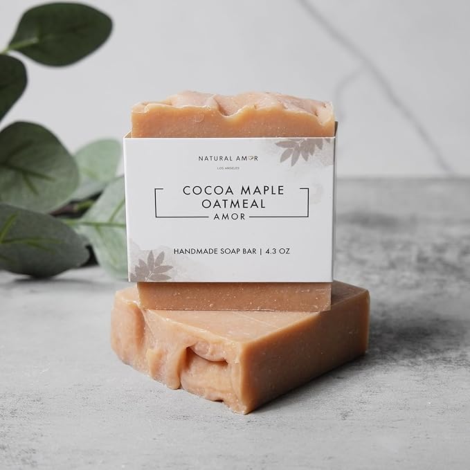 Natural Amor Handmade Soap Bar Gift Set 2pk with Soap Dish and Soap Saver, Scented with Essential Oils, Made with Natural Ingredients for All Skin Types