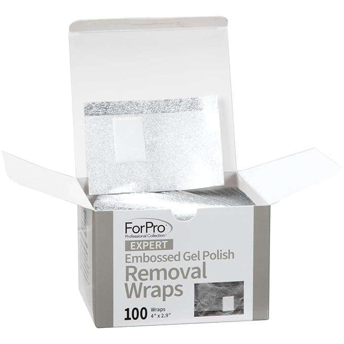 ForPro Expert Embossed Gel Polish Removal Wraps, Pre-Cut with Cotton Pad, Remove Gel Polish, Acrylics, & Nail Art, 4” L x 2.9” W, 100-Count