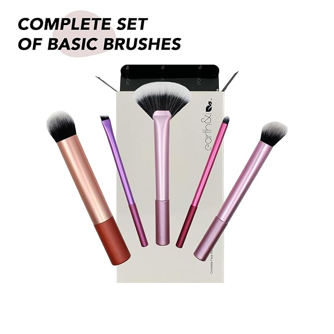 Earth & I 5 Makeup Brush Set, Makeup Brush Set for Eyeshadow, Cosmetic Brushes, Eyeshadow Brushes, Foundation Applicators, Make Up Applicators