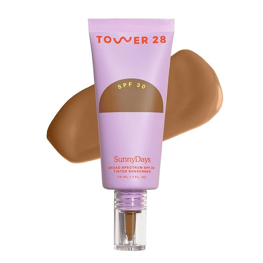 Tower 28 Beauty SunnyDays SPF 30 Tinted Mineral Sunscreen - For Sensitive Skin - 2-in-1 Facial Broad Spectrum UVA/UVB Protection + Foundation – Shade 50 SUNSET, 1 Fl Oz