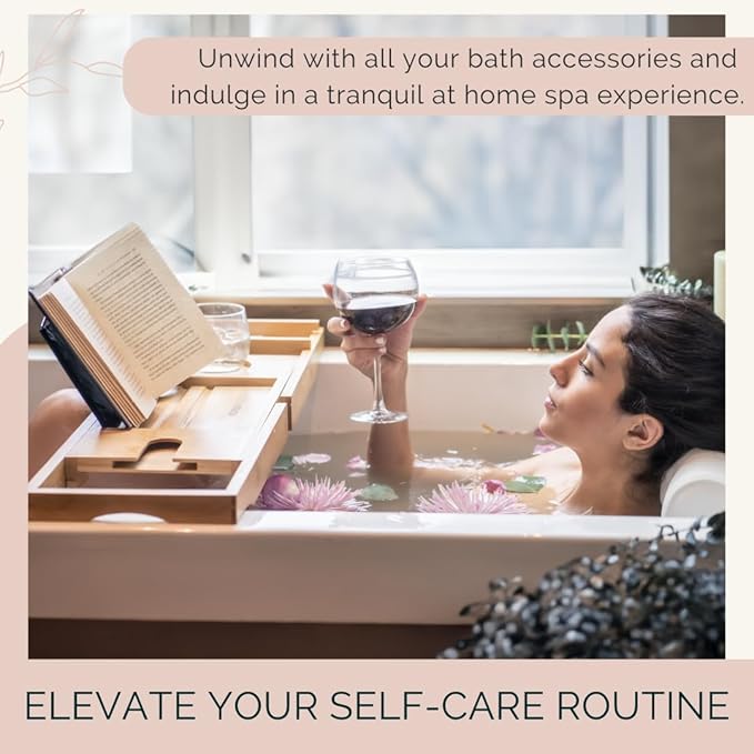 Foldable Bamboo Bathtub Tray Caddy - Expandable Bath Tray for Tub | Secure, Non-Slip Bathtub Caddy Tray for Tub for Bath Accessories, Bath Stuff β Perfect Relaxing Gifts for Women and Spa Gift Set