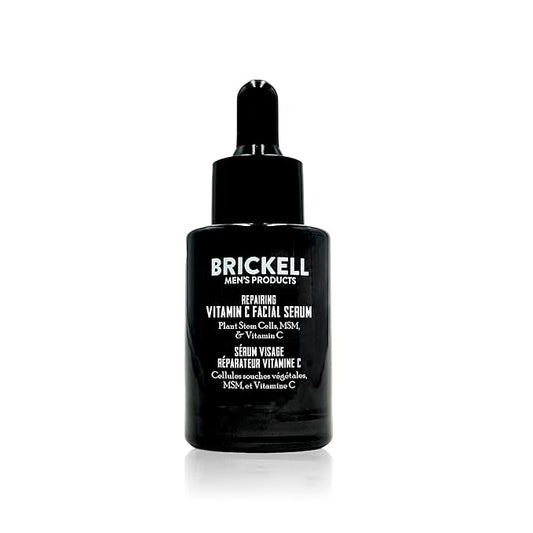Brickell Men's Anti Aging Vitamin C Serum For Face, Repairing Night Facial Serum for Men, Natural and Organic Hyaluronic Acid Serum For Face to Diminish Wrinkles and Reduce Redness, 1 Ounce, Unscented
