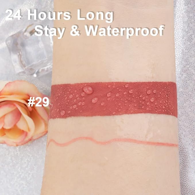 2pcs Matte Light Rosey Nude Lip Liner and Lipstick Makeup Set, Liquid Lipstick 24H and Lip Liner Set Matt Ink Liquid Lips Make Up Waterproof Long Lasting High Impact Color Seductress (#29)