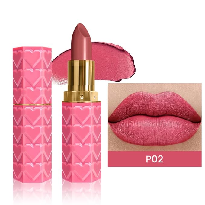 evpct 1Pcs Sweet Pink Lipstick, Silky Velvet Matte Lipstick Pack Sets for Women, Long Lasting Smudge Proof Lipstick Lip Stain Makeup Kit matte lipstick 24 hours original P02