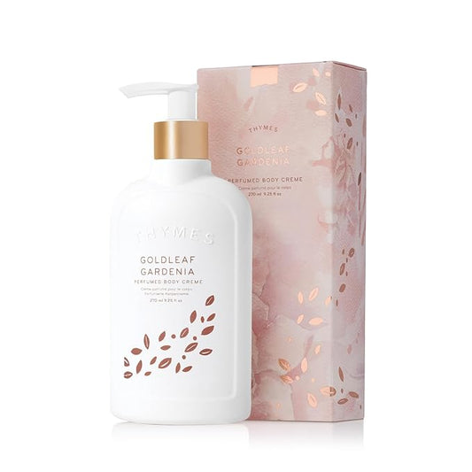 Thymes Goldleaf Gardenia Perfumed Body Crรจme - Moisturizing Body Cream - Shea Butter Body Lotion with Aloe Vera & Honey for Skin Care Routine - Body and Hand Lotion for Women & Men (9.25 fl oz)
