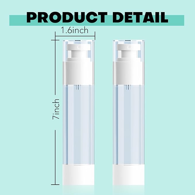 Airless Pump Bottles Travel Size 3.4oz/100ml - Refillable Travel Bottles for Toiletries - Leak Proof Airless Dispenser with Dustproof Cap for Skincare and Lotion