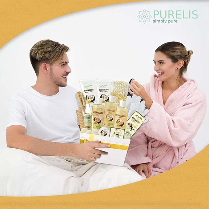 Vanilla Coconut Spa Gift Set Bath & Body Gift Basket. Natural Large Spa Basket! #1 Spa Gift Basket for Women and Men!