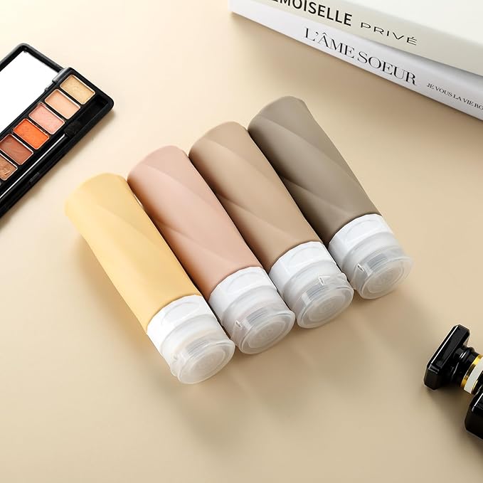 Gemice Travel Bottles for Toiletries, 3oz Tsa Approved Travel Size Containers BPA Free Leak Proof Travel Tubes Refillable Liquid Travel Accessories with Clear Toiletry Bag (4 Pack)