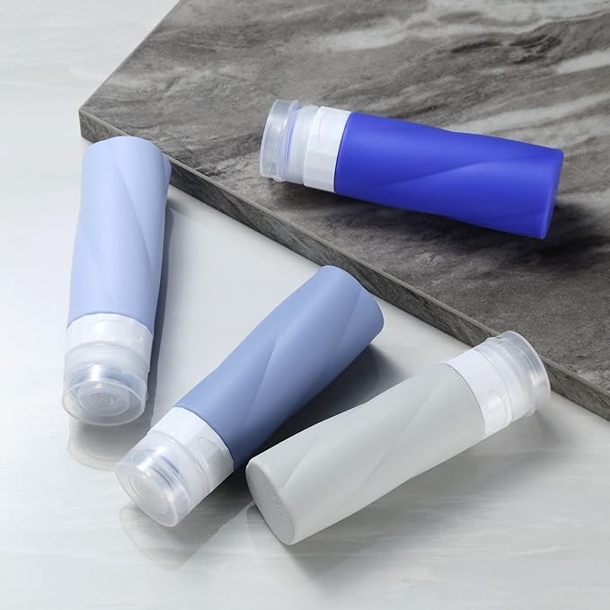 Gemice Travel Bottles for Toiletries, 3oz Tsa Approved Travel Size Containers BPA Free Leak Proof Travel Tubes Refillable Liquid Travel Accessories with Clear Toiletry Bag (4 Pack)