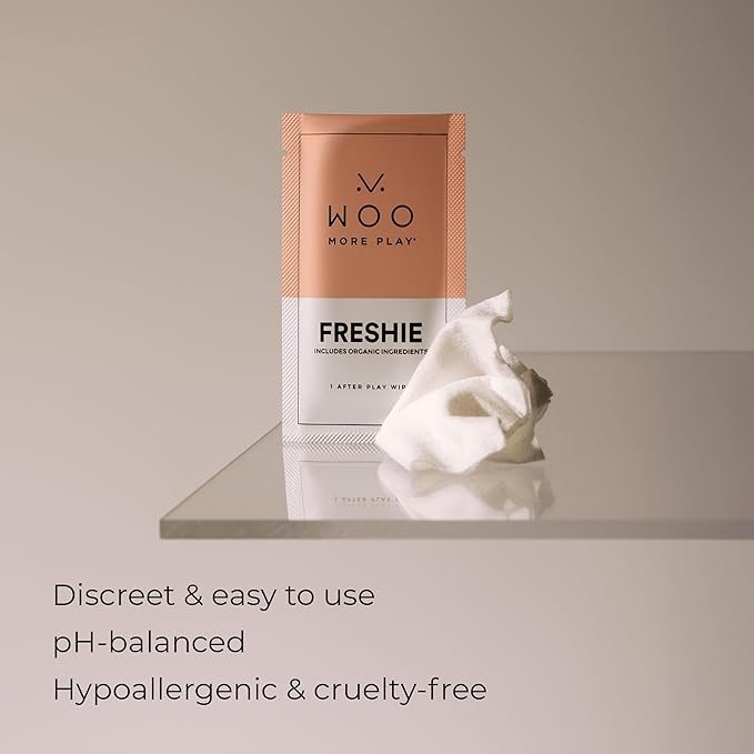Woo More Play Freshies: All-Natural Feminine Intimacy Towelette Wipes with Coconut Oil and Aloe Vera, Promotes Feminine Health & Helps Alleviate Irritation - Vegan and Cruelty Free, 10ct