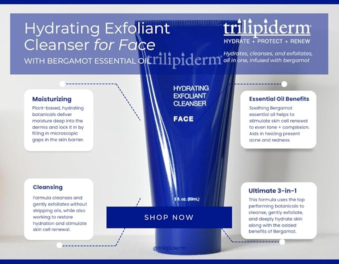 Trilipiderm Essential Face Regimen Bundle – Hydrating Exfoliant Cleanser, Protective Day Crème, Rehydration Night Crème Set – Complete 3-Step Skincare Solution for Hydration and Renewal