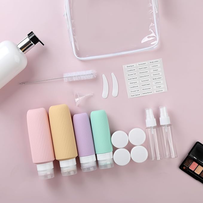 16 Pack Travel Bottles for Toiletries, Large 6oz Silicone Travel Containers jar for Toiletries, Leak Proof Refillable Liquid Shampoo And Conditioner Travel Essentials toiletry Bottles