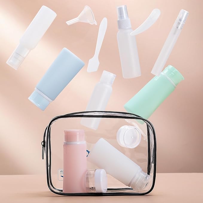 Valourgo 15 Pack Travel Bottles Set, TSA Approved Leak Proof Silicone Travel Containers Jar for Toiletries, Lotion Body Wash, Travel Essentials