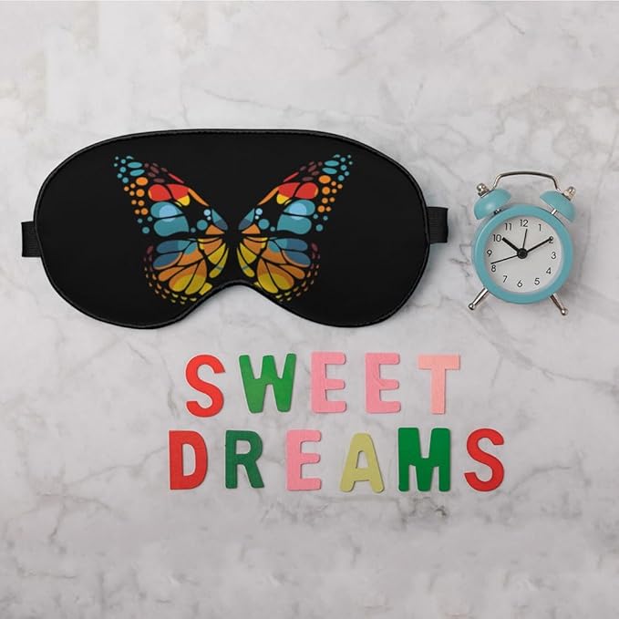 Red Blue Yellow Butterfly Silk Eye Mask Sleep Mask Exquisite Mysterious Butterfly Black Eye Mask with Adjustable Strap Lightweight for Women Work Travel Night Sleep