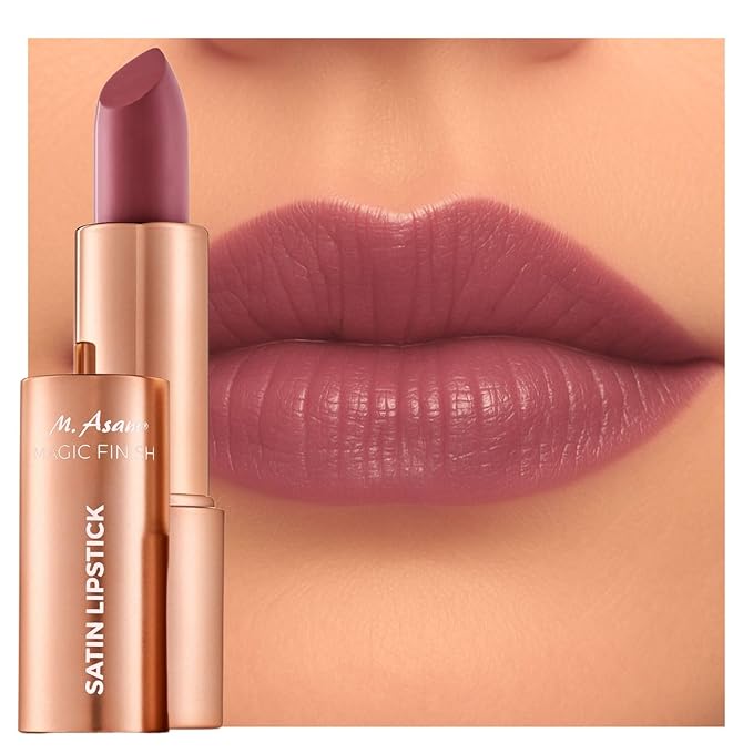 M. Asam Magic Finish Satin Lipstick (0.14 Oz) in a romantic Rosewood Shade, Long-lasting, Silky matte finish without drying out, creamy texture nourishes with Hyaluronic Acid
