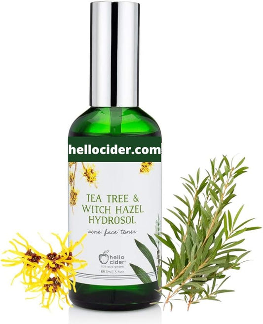 Tea Tree Witch Hazel FACE Toner - Organic Hydrosol, Astringent Facial Spray - Reduce Blemish, Prevent Acnes, Restore pH, Tone. All Skin Type.USA Small Business-Hello Cider