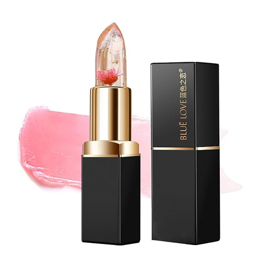 BLUE LOVE Color Changing Flower Lipstick - Hydrating Jelly Lip Balm with Flower Inside, Long-Lasting Moisturizer & Nourishing Lip Gloss for a Beautiful, Customizable Look (Pink)