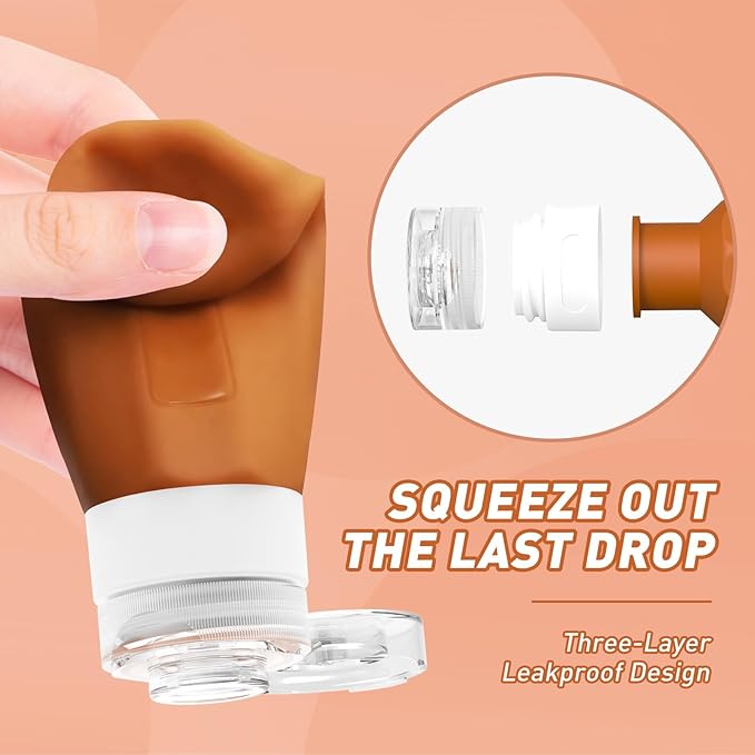 Redfly Travel Bottles for Toiletries, 3oz Tsa Approved Travel Size Containers, BPA Free Leak Proof Squeezable Containers for Toiletries, Silicone Refillable Essentials for Shampoo Conditioner Apricot