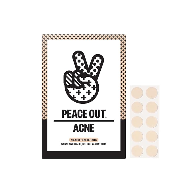 PEACE OUT Acne Healing Dots Helps Clear Blemishes Overnight, Fast Acting Hydrocolloid Pimple Patches for Breakouts with Salicylic Acid, Retinol and Aloe Vera, Award Winning Skincare Solution 40 Count