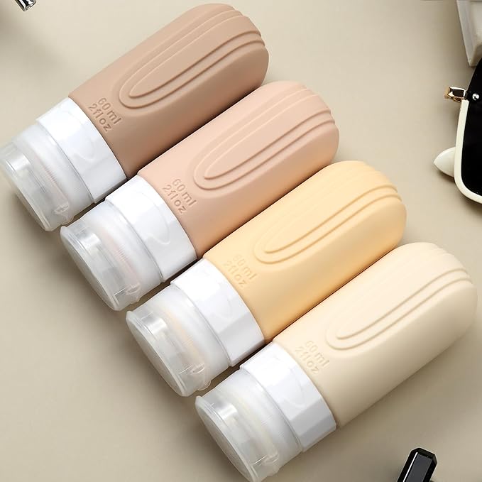 Travel Bottles for Toiletries, Tsa Approved 2oz Travel size Bottles, BPA Free Leak Proof Travels Toiletry Containers, Traveler Accessories with Toiletry Bag for Shampoo Liquid (4 Pack)