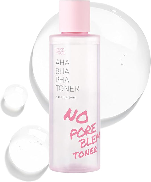 TOUCH IN SOL No Poreblem AHA BHA PHA Toner - Glycolic & Salicylic Acid Liquid Exfoliator - Makeup Prep & Pore Cleanser - Exfoliate, Soothe & Refresh Skin for Brighter Complexion
