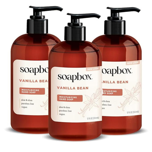 Soapbox Liquid Hand Soap, Vanilla & Lily Blossom - Gentle, Moisturizing Hand Cleanser, Vegan, Cruelty Free Hand Soap for Bathroom and Kitchen, 12oz Pump Bottles (Pack of 3)