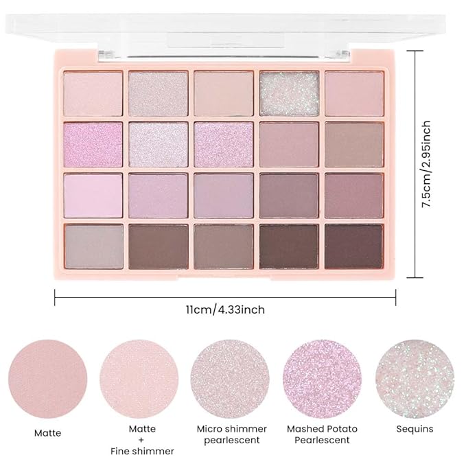 20Colors Nude Light Pink Purple Basics Matte Eyeshadow Palette,Eye Shadow Travel Makeup Palette all in one Long Lasting Waterproof,Great for Travel Gift Kit