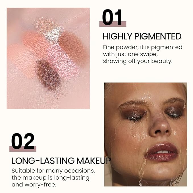 6-Color Eyeshadow Palette Makeup,Velvety Matte & Shimmer Eyeshadow Blend,Warm Peach & Rose Gold Tones Eye Makeup, Long-Lasting Naturing-Looking,Built-In Mirror#02
