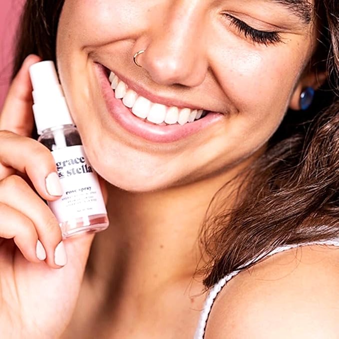 grace & stella Award Winning Rose Water Spray for Face with Glycerin & Aloe Vera - Travel Size (30ml) - Rosewater Face Mist for All Skin Types - Hydrating, Calming, Rejuvenating Facial Toner - Vegan
