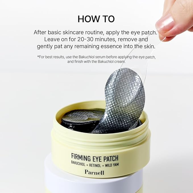 Parnell Bakuchiol Retinol Wild Yam Eye Patch (60ct) | Hydrogel Patches for Wrinkles, Dark Circles & Firming | Cica HA Niacinamide K-Beauty