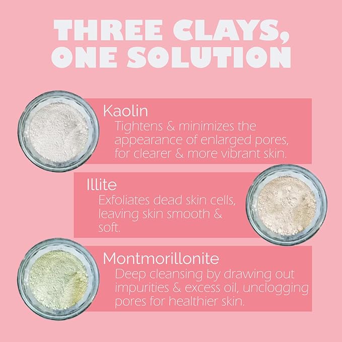 Detox Green Clay Mask for Face - 3-Clay Blend with Kaolin Volcanic Clay - Deep Pore Cleansing, Removes Excess Oil, Tightens Pores - Oil-Free, Paraben-Free