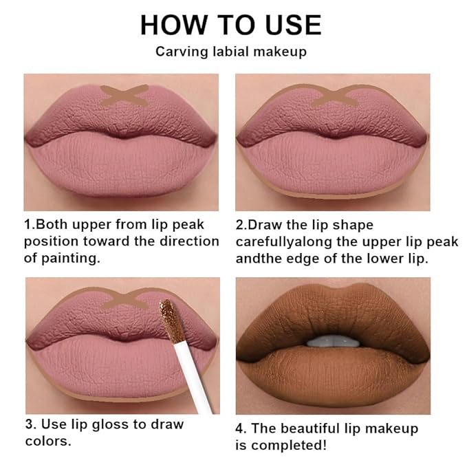 2Pcs Caramel Brown Matte Lip Liner and Lipstick Makeup Set, Matt nude brown Lip Stain Lip Gloss Matt Liquid Lipstick 24H Long Lasting lapiz labiales mate 24 horas originales larga duracion (62#)