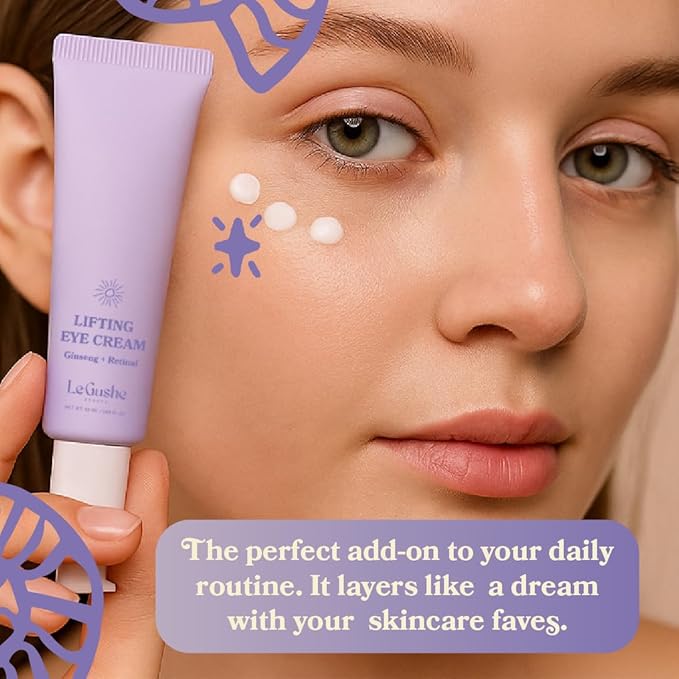 LE GUSHE Retinal Under Eye Cream - Anti Aging Retinol Eye Cream for Dark Circles and Fine Lines - With Ginseng and Niacinamide - Undereye Dark Circles Treatment (52 ml / 1.76 fl oz)