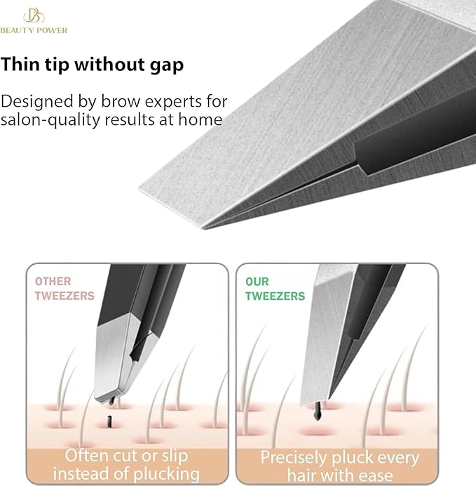 Professional Tweezers in Case - Slant, Durable Lightweight German Stainless Steel, Ultra Precision Tweezers for Eyebrows, Facial Hair, Chin, and Ingrown Hair Removal - Gift (Gold)