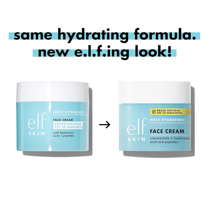 e.l.f. SKIN Holy Hydration! Face Cream - Broad Spectrum SPF 30 Sunscreen, Moisturizes & Softens Skin, Quick-Absorbing & Ultra-Hydrating, 1.7 Oz (50g)