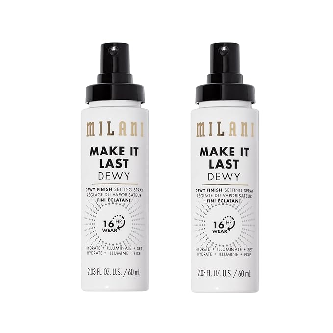Milani Setting Spray + Primer, Make It Last Dewy - Dewy Finish Moisturizing Formula for Glow on the Go, Setting Spray for Makeup and Face Primer, Prime + Set + Hydrate, 2.03 Fl. Oz - 2 Pack