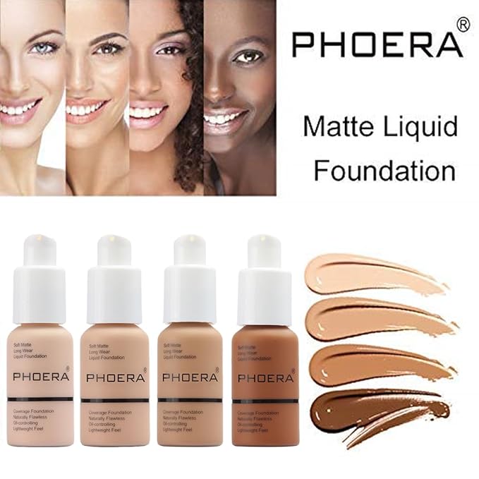 2 Pack PHOERA Foundation,Full Coverage Foundation,Concealer Foundation Full Coverage Flawless New 30ml PHOERA 24HR Matte Oil Control Concealer(103 Warm peach)