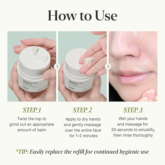 CKD Green Plum AHA·BHA Grinding Cleansing Oil Balm - Sherbet Balm Korean Cleanser for Makeup, Sebum & Blackhead Removal. Exfoliating with 4-Acid Complex for All types of Skin. 1.75 fl oz